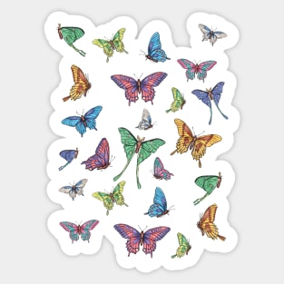 Flying butterflies and Luna moth Sticker